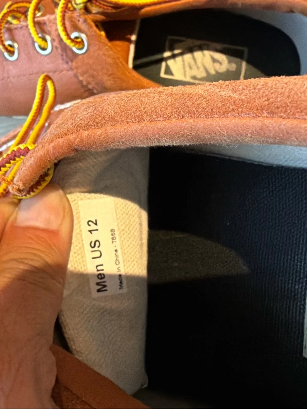 Vans Men’s Brown Leather Boat Shoes with Yellow Accents